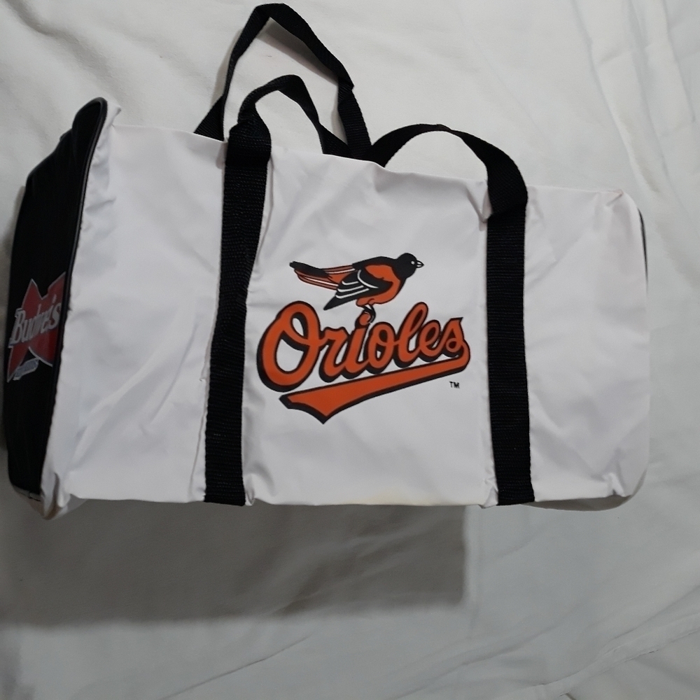 Vintage Baltimore Orioles Early 90's White Zipper Duffle Bag New Made with Vinyl